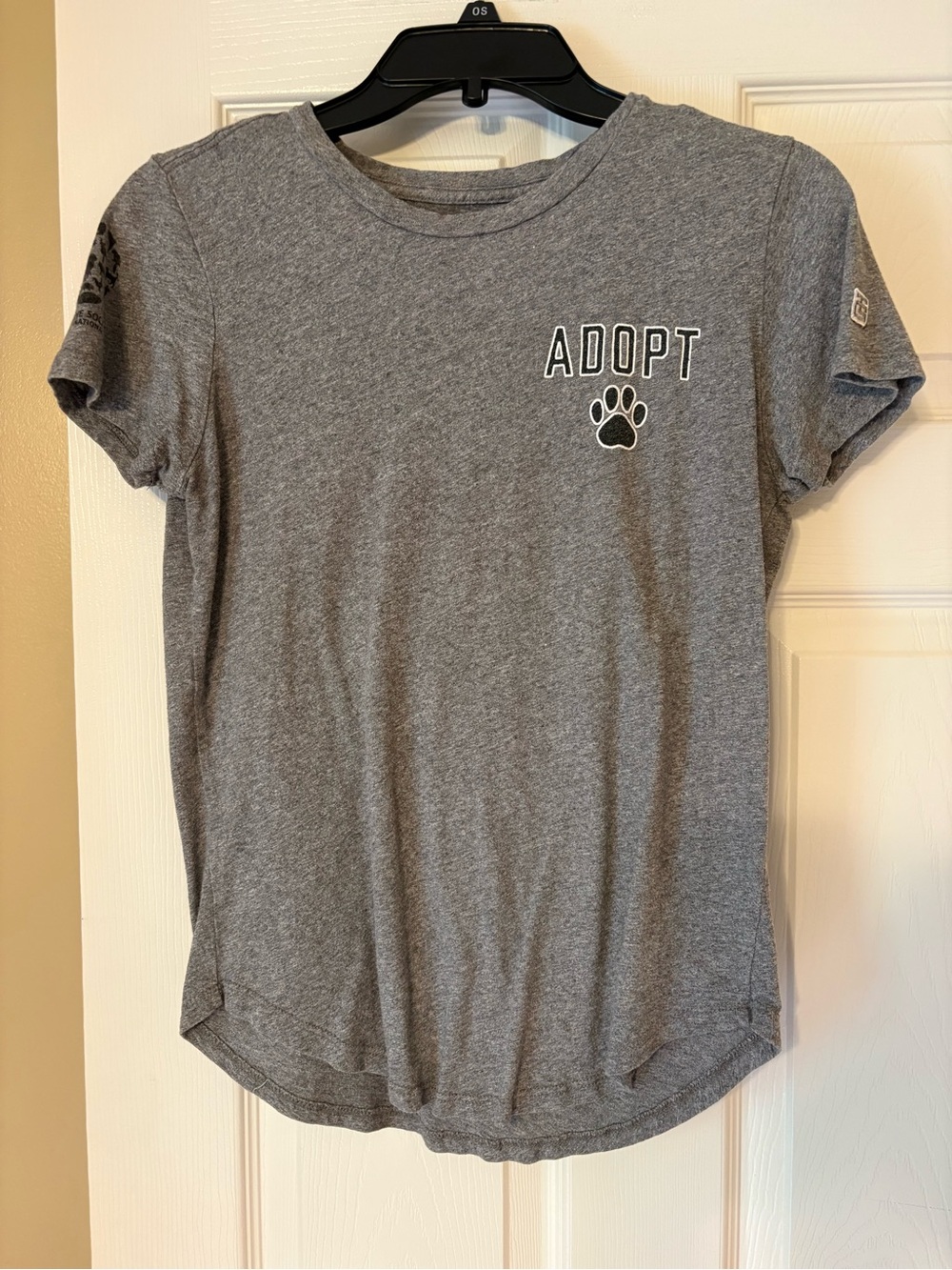 Adopt Graphic Tee Gray Paw Print Animal Rescue T Shirt Short Sleeve Casual